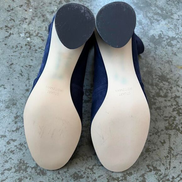 Stuart Weitzman Margot 75 Navy Blue Suede Ankle Sock Booties Block Heel 8.5 - Picture 8 of 11